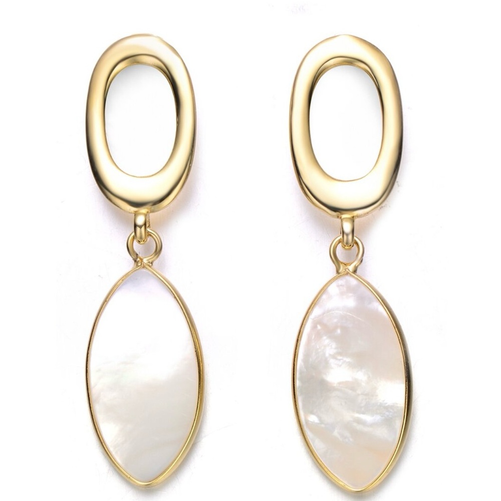 Gold-Toned Iridescent Drop Earrings with Oval Frames